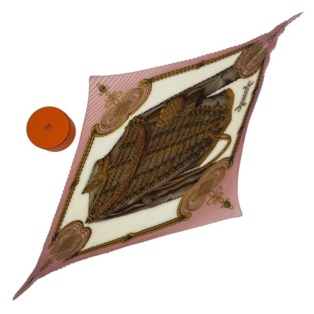 Hermes Scarf Pleats Silk Brandebourgs Brandenburg Ornament Pink